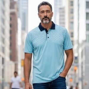 Mizzen+Main Phil Mickelson Mens Trim Fit Golf Polo Shirt Light Blue Medium